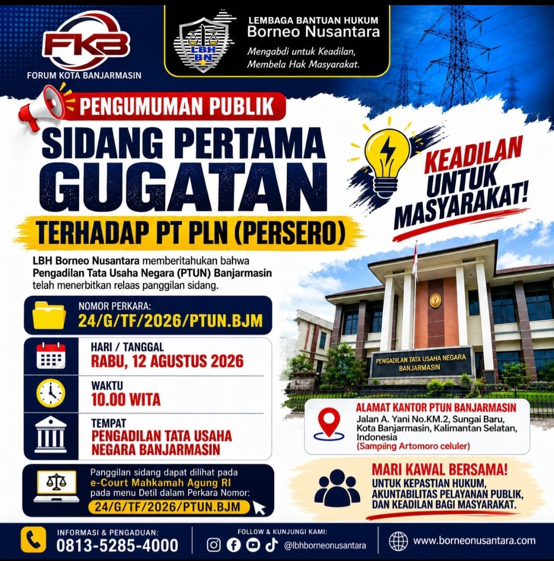 Sidang Pertama Gugatan terhadap PLN Digelar di PTUN Banjarmasin Besok